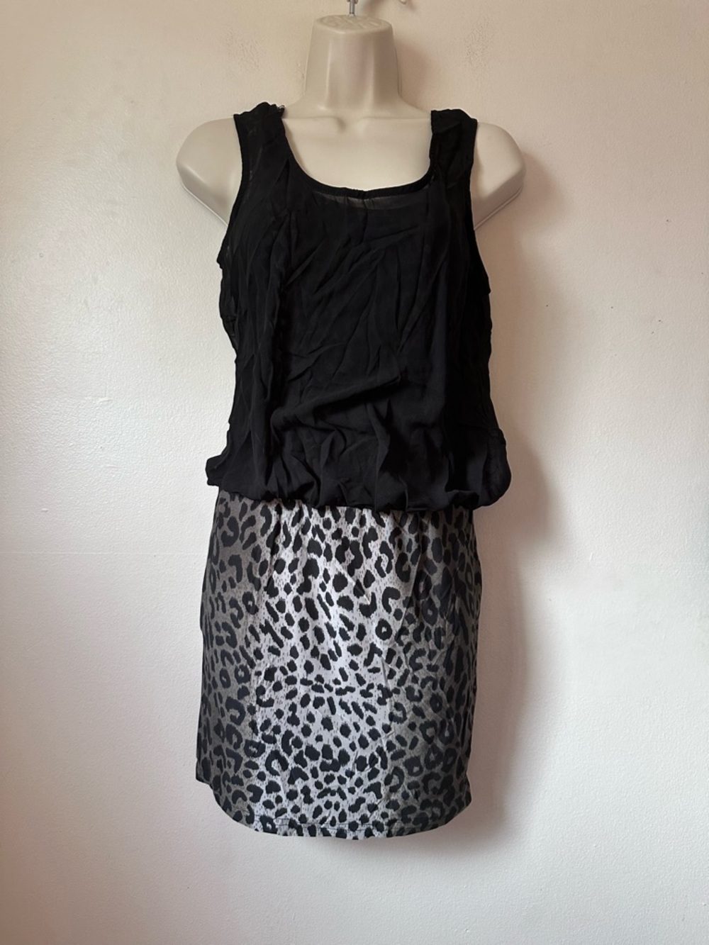 Black Top with Silver Leopard Print Skirt - Women's Dress